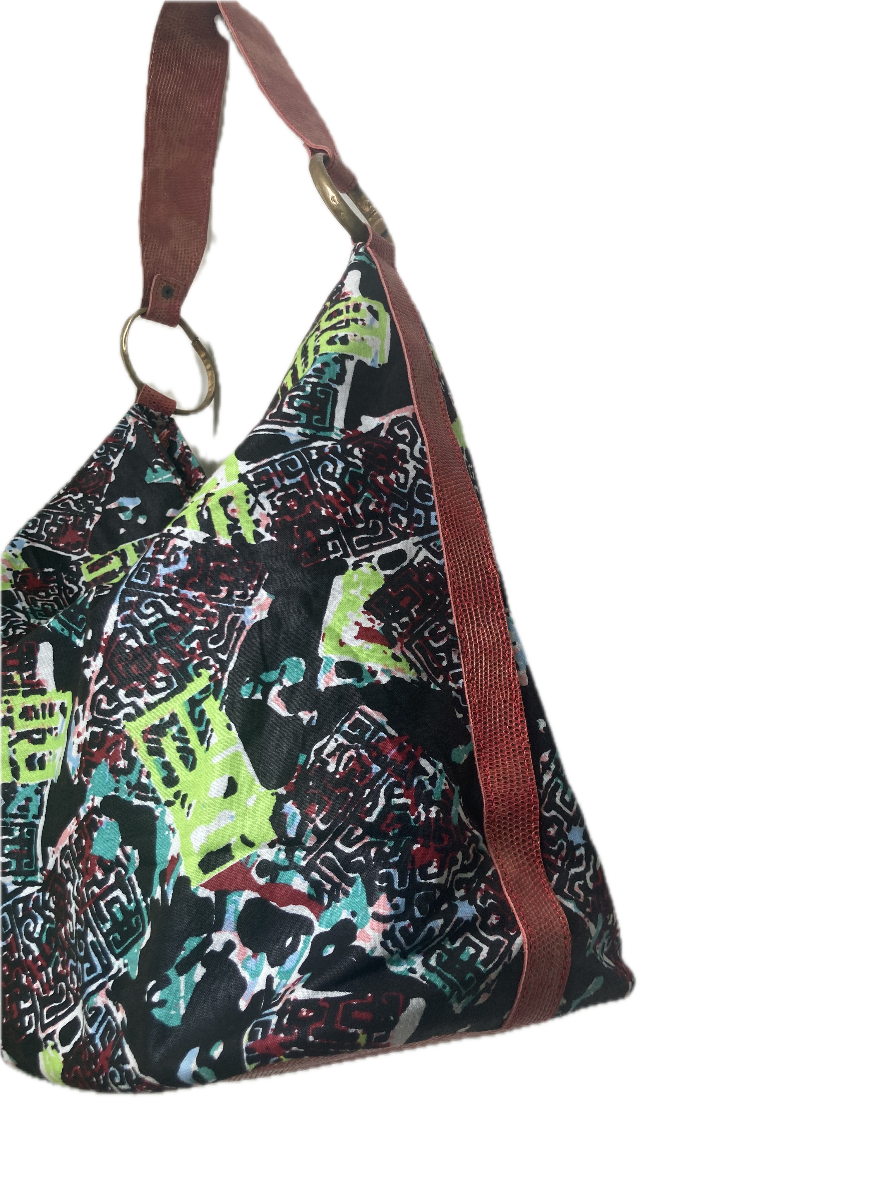 Borsa in tessuto e pelle. La base e il manico sono in pelle – Borsa Katia