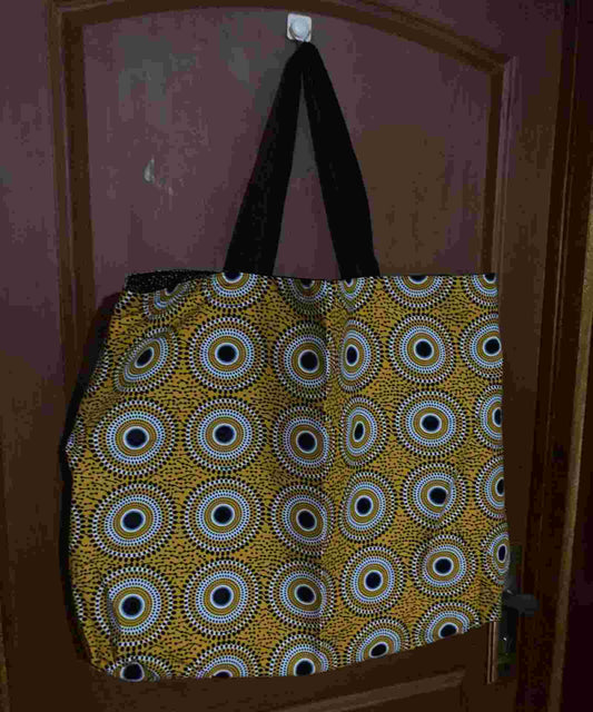 Borsa tote da spesa in tessuto fantasia con lunghi manici neri, shopping bag riutilizzabile progettata per l’Italia