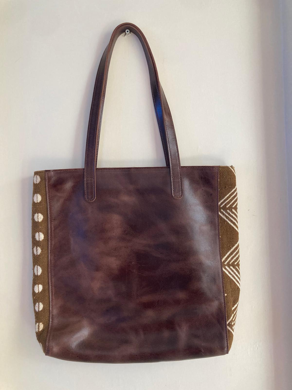 Borsa con Pannelli Laterali in Pelle e Tessuto artigianale africano | Borsa Side