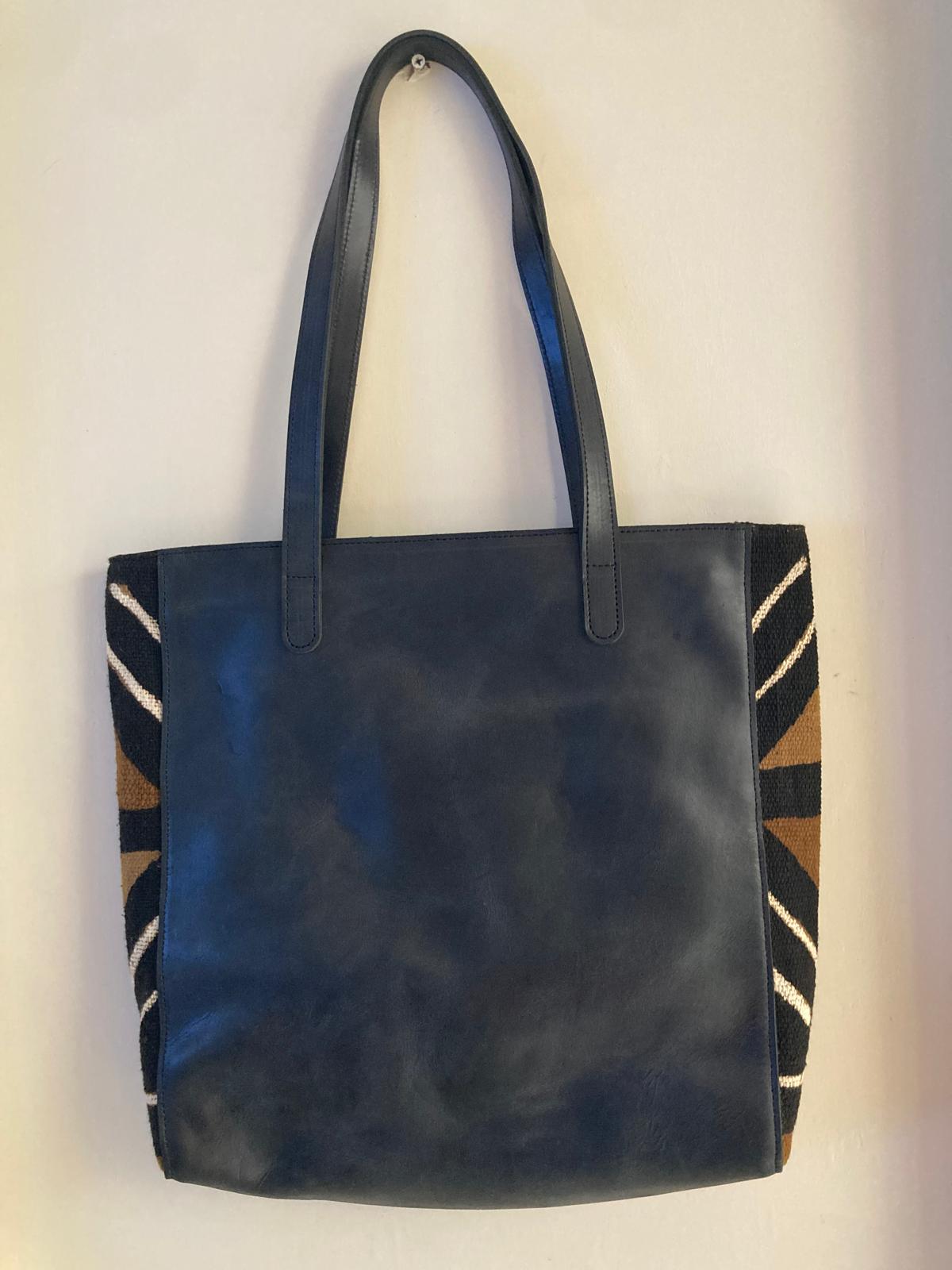 Borsa con Pannelli Laterali in Pelle e Tessuto artigianale africano | Borsa Side